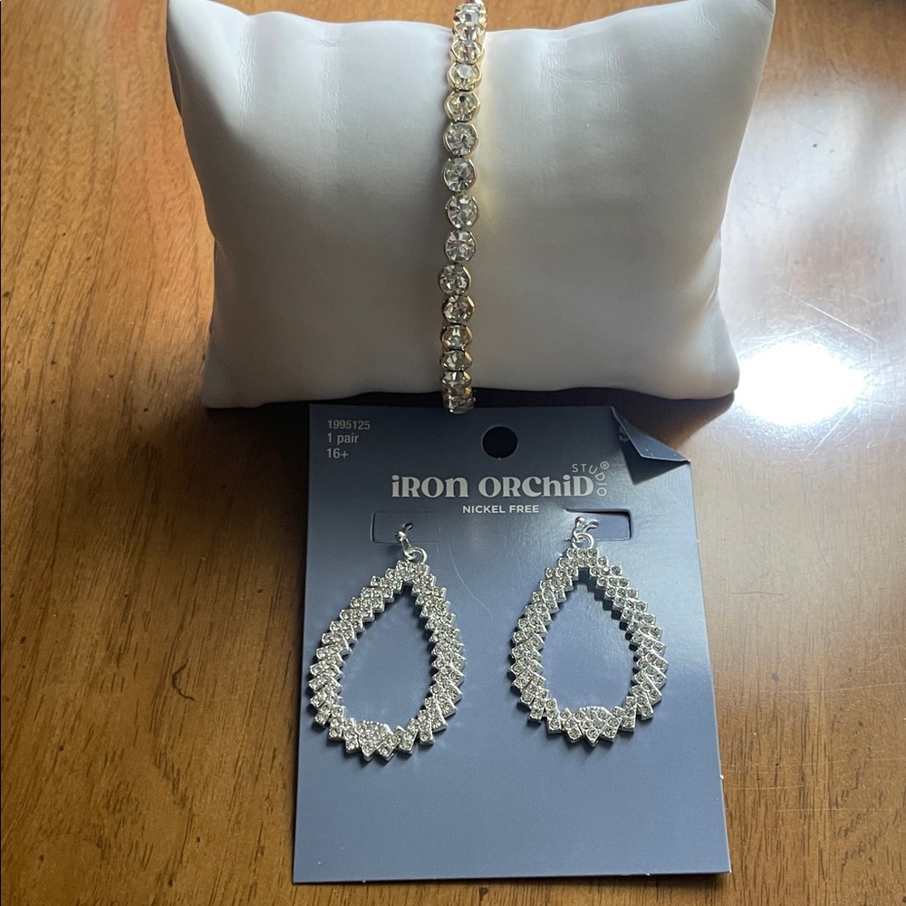 Silver Teardrop Earrings and Tennis Bracelet Set